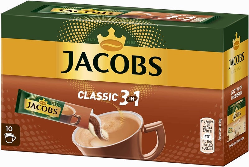 Jacobs 3in1 Instant Coffee Sticks - 10 Servings - Image 1